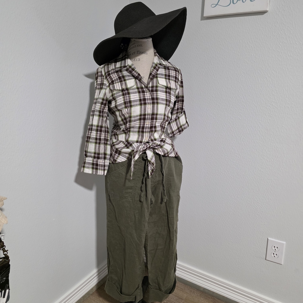 Old Navy 100% Linen Low Waist Olive Green Cropped Ankle Pants